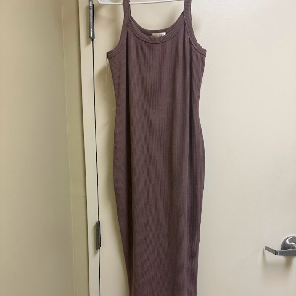 CS3 - Curvy Sense Taupe Brown Ribbed Tank Side Slit SunDress 1x